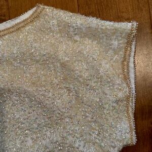 Vintage 80s Shimmering Iridescent Sequin Top- Seed Beading Boat Neck, Cap Sleeve